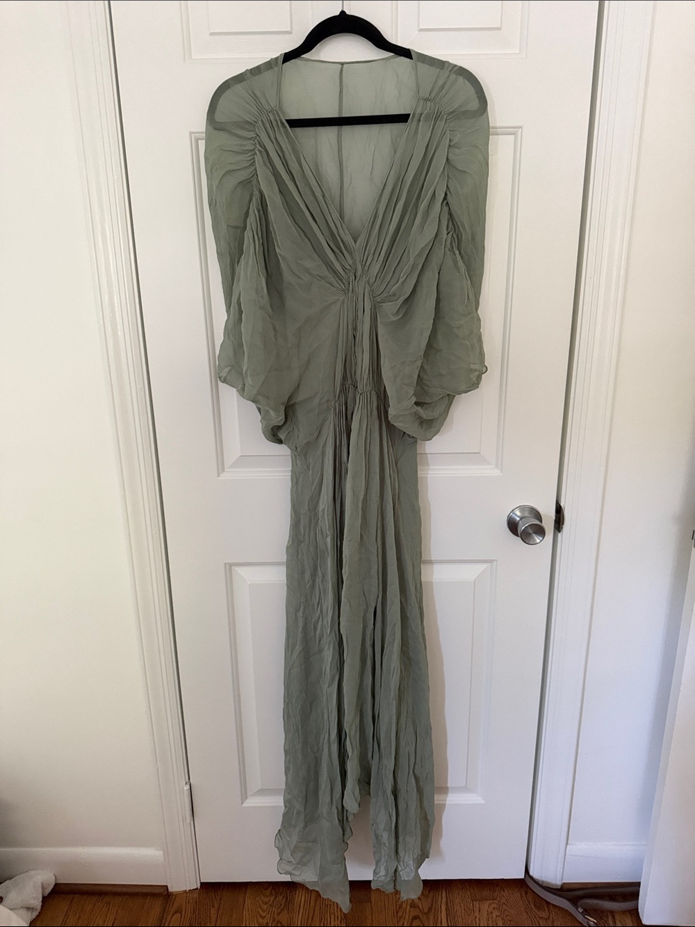 Zara Sage Green Draped Maxi Dress with Billow Sleeves
